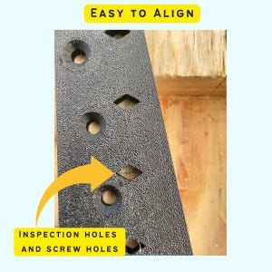 May include: Close-up of a black plastic bracket with inspection holes and screw holes. The holes are aligned in a vertical row. The text "EASY TO ALIGN" is visible at the top of the image.