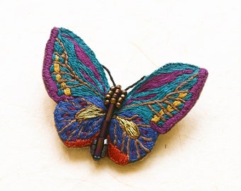READY TO SHIP: Hand Embroidered Butterfly Brooch, Insect Pin, Bug Wedding Accessories, Fiber Art Brooch, Gift for Her, Gift for Mom