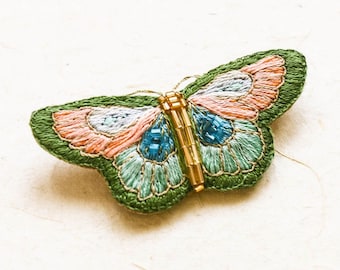 Embroidered Butterfly Brooch, Insect Embroidery Pin, Fiber Art Colorful Brooch, Beaded Moth Pin Jewelry, Keepsake Gift for Mom, Mother's Day