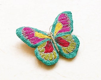 Hand Embroidered Butterfly Brooch, Moth Embroidery Pin for Wedding, Colorful Butterfly Accessories Jewelry, Gift for Her, Gift for Mom