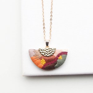 Hand Embroidered Geometric Statement Necklace, Handmade Modern Embroidery Jewelry, Colorful Wearable Fiber Art, Mother&#39;s Day Gift