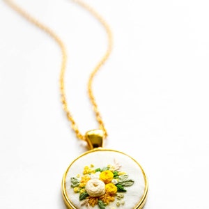 Unique Hand Embroidered Yellow Rose Necklace Spring Flower Embroidery Pendant Nature Inspired Gift for Mom Bridesmaid Gift image 3