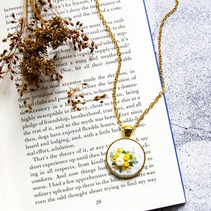 Unique Hand Embroidered Yellow Rose Necklace Spring Flower Embroidery Pendant Nature Inspired Gift for Mom Bridesmaid Gift image 9