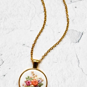 Dainty Embroidered Necklace, Tiny Flowers Embroidery Pendant, Vintage Inspired Handmade Jewelry, Bridesmaid Proposal Gift, Birthday Gift image 7