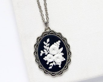 Unique Barong Tagalog-inspired Embroidered Blue White Necklace, Minimalist Heritage Jewelry, Filipiniana Pendant, Something Blue Pendant
