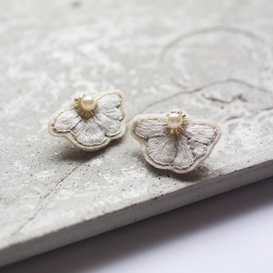 Sampaguita-inspired Hand Embroidered Earrings, White Statement Heritage Earrings for Bride, Filipino Weddings, Filipiniana Ear Accessory