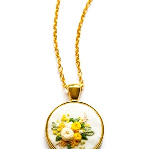 Unique Hand Embroidered Yellow Rose Necklace Spring Flower Embroidery Pendant Nature Inspired Gift for Mom Bridesmaid Gift image 4