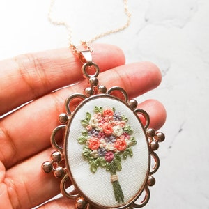 Handmade Flower Silver Necklace, Mother's Day Gift for Her, Unique Embroidered Floral Jewelry, Bridesmaid Gift image 5