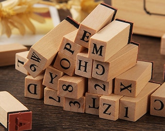 Vintage Wood Alphabet & Number Stamp Set - Scrapbooking Supplies