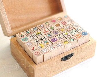 40 Pcs Korean Stamp Set  - Wooden Rubber Stamp Set - Diary Stamps - ToTo Ver 2-EM62293