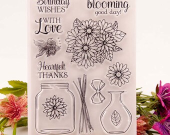 Clear Stamp - Transparent Silicone Stamp - Soft Rubber Stamp - For DIY Planner, Journal, Scrapbooking, Deco, Filofax - Blooming - EM65603