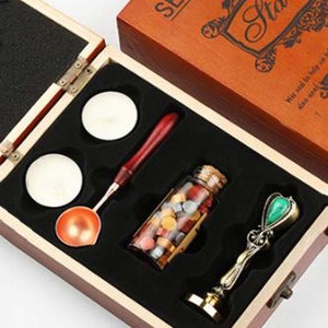 Kit de sellos de cera con caja de madera-sello de cera de sellado de sello de alfabeto-sello de letras de latón con mango de Metal-de la A a la Z disponible