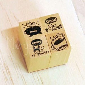 Cat Deco Stamp Set (with ink pad) - Wooden Rubber Stamp Set - Rubber Stamp Set - 2 styles