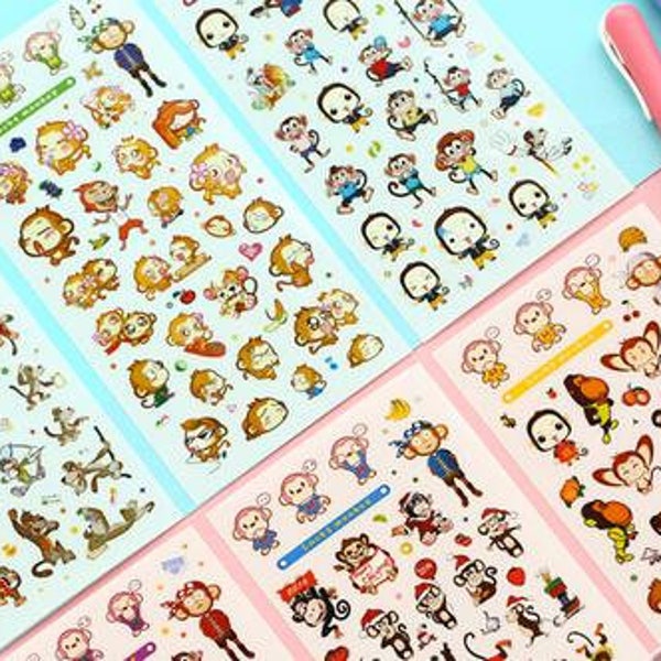 Lucky Monkey Sticker PVC Sticker Deko Tagebuch- koreanische Sticker - Filofax - 6 Blatt in-EM64455