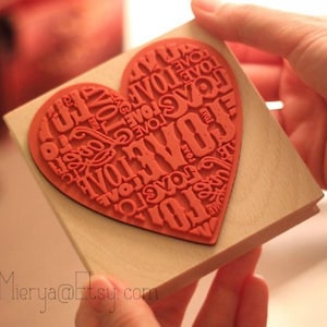 1 sello de gran tamaño con forma de corazón de amor - Sello de goma de madera - Sello de diario - 9 cm x 9 cm
