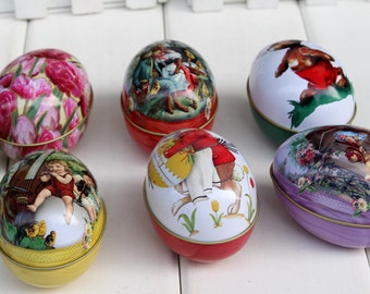 Egg Shape Vintage Style Tin Box - Storage Box - Sewing Box - Gift Packing - Gift Tins - Button Case - Jewel Case - ME3582