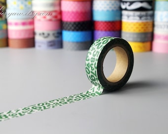 Green Numbers Washi Tape - Japanese Masking Tape (15mm*10m)