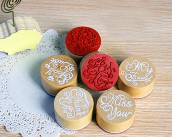 Blessing Words Stamp Set - Wooden Rubber Stamps - Diary Stamps - 6 pcs in