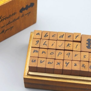 Vintage Style Lowercase Alphabet Rubber Stamp Set - Wood Case