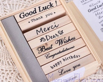 Message Stamp Set - Wooden Rubber Stamps - Diary Stamps - 8 pcs in