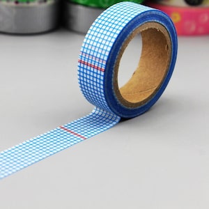Blue Grid Japanese Washi Tape: 15mm Deco Masking Tape