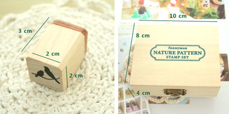 Nature Pattern Rubber Stamps - Wooden Stamp Set (12pcs) image 3