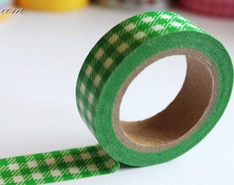 Japanese Washi Masking Tape: Green Plaid Deco Tape (15mm x 10m)