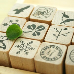 Nature Pattern Rubber Stamps - Wooden Stamp Set (12pcs) image 2