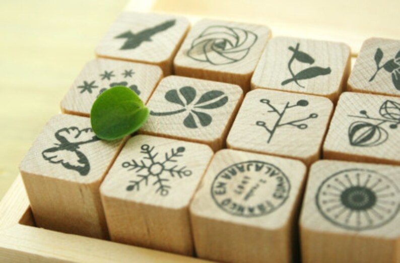 Nature Pattern Rubber Stamps - Wooden Stamp Set (12pcs) image 2