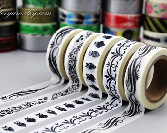 5 Rolls Washi Tapes - Japanese Washi Tape - Masking Tape - Deco Tape - Washi Paper - Filofax - solid black-EMS62036