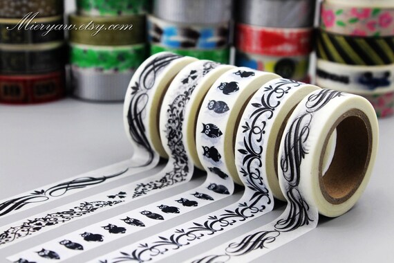 5 Rolls Washi Tapes - Japanese Washi Tape - Masking Tape - Deco Tape -  Washi Paper - Filofax - solid black-EMS62036