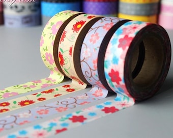 Set de cintas washi florales: cinta de enmascarar japonesa, 4 rollos