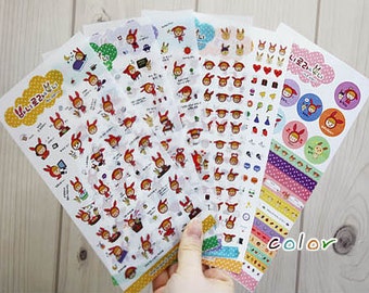 Lovely Rabbit Girl Sticker Set - Korean Sticker - Transparent Sticker - Cell Phone Sticker - Filofax - 6 Sheets in-EM64476