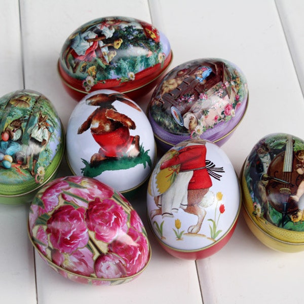 Egg Shape Vintage Style Tin Box - Storage Box - Sewing Box - Gift Packing - Gift Tins - Button Case - Jewel Case - ME3582