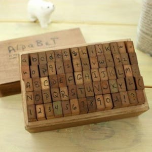 Juego de 70 sellos con almohadillas de tinta con alfabeto antiguo escrito a mano - Sellos de goma - Sellos de letras - Sellos de diario