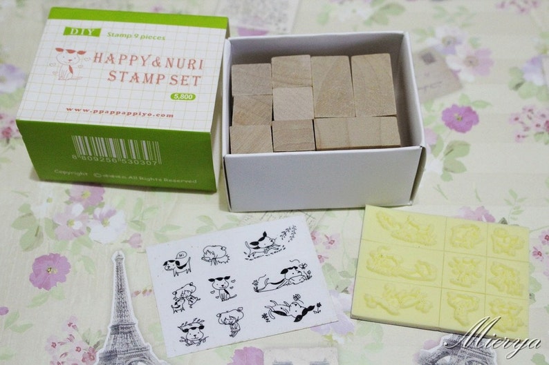 Wood Stamp 9 pcs-EM62409 DIY Korean Rubber Stamp Diary Stamp Dog Stamp Deco Stamp