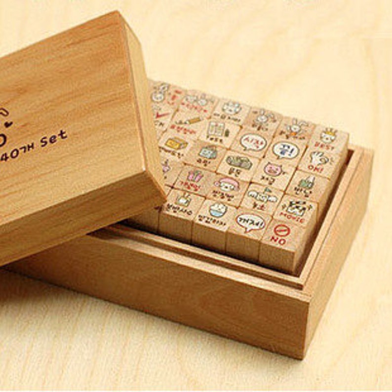 Wooden Rubber Stamp Set Rubber Stamp Set Diary Stamps Etsy