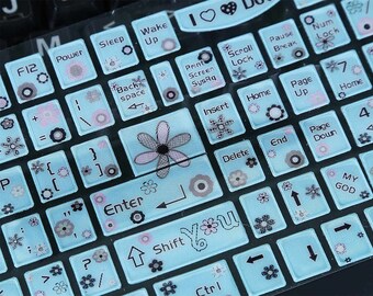 Blue 3D Keyboard Sticker Waterproof DIY Keyboard Decal Common use Desktop Keyboard Sticker Mechanical Keyboard Deco Sticker Flower - EM64921