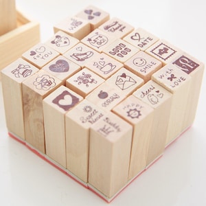 Love Diary Stamp Set - Wooden Rubber Stamp Set - Diary Stamps - 25 pcs