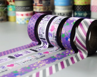 5 Rolls Washi Tapes - Japanese Washi Tape - Masking Tape - Deco Tape - Washi Paper - Filofax - Purple style-EMS62213