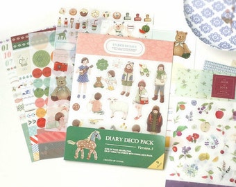 Diary Deco Pack - Deco Stickers - Diary Stickers - Masking Stickers - 9 sheets in-EM64581