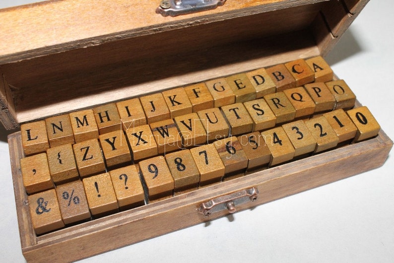 Antique Stamp Set Wooden Rubber Stamps Alphabet and Number Etsy