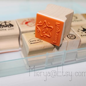 15 Pcs English Stamps in Clear Case - Rubber Stamp Set - Diary Stamps- Comment Stamps