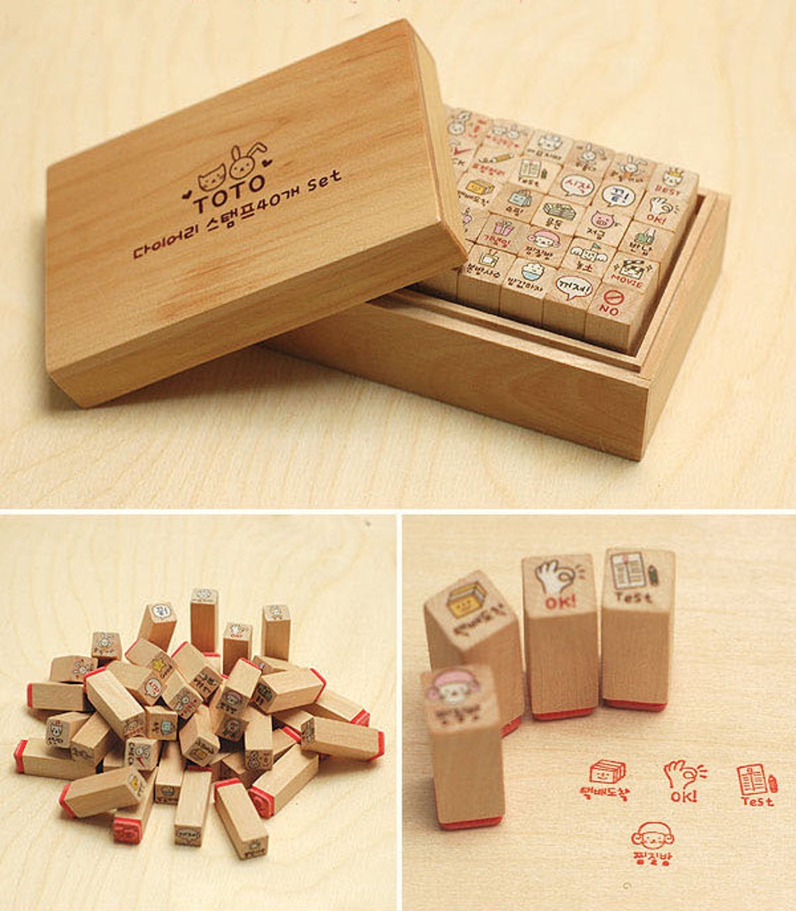 Wooden Rubber Stamp Set Rubber Stamp Set Diary Stamps Etsy