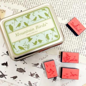 DIY Montain Birds Stamp Set - Rubber Stamp Set - Tin Box Stamp Set - 9 pcs