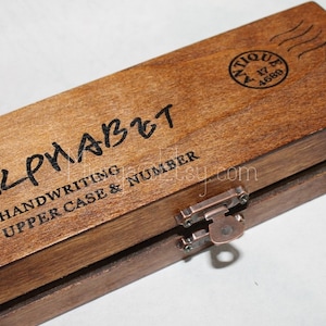 Conjunto de sellos de números y alfabetos de escritura vintage - Sellos de goma de madera - Sellos coreanos - Capital