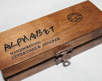 Vintage Handwriting Alphabet and Number Stamp Set - Wooden Rubber Stamps - Korean Stamps - Capital