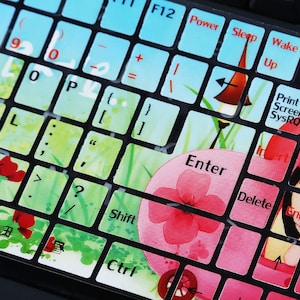 Pegatina de teclado de PVC con niña, calcomanía de teclado de escritorio 3D DIY, pegatina decorativa de teclado mecánico de uso común