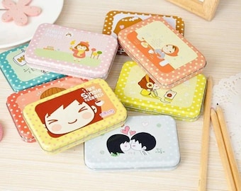 Pegatinas de chica coreana: Caja de hojalata, pegatinas decorativas (12 hojas)