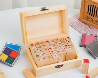 Juego de sellos "Happy Day Diary" (40 unidades) - Sellos de goma de madera - Sellos coreanos